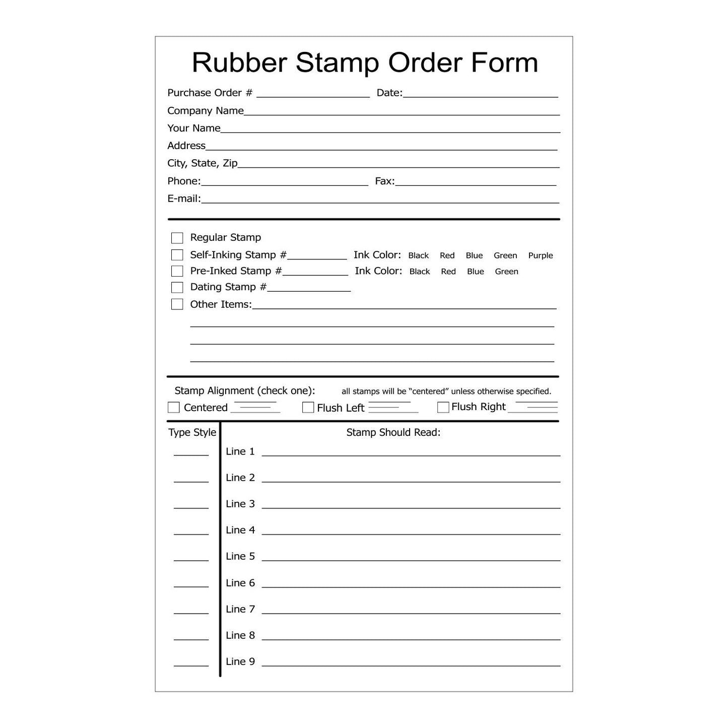 Order Forms - Rubber Stamp Materials