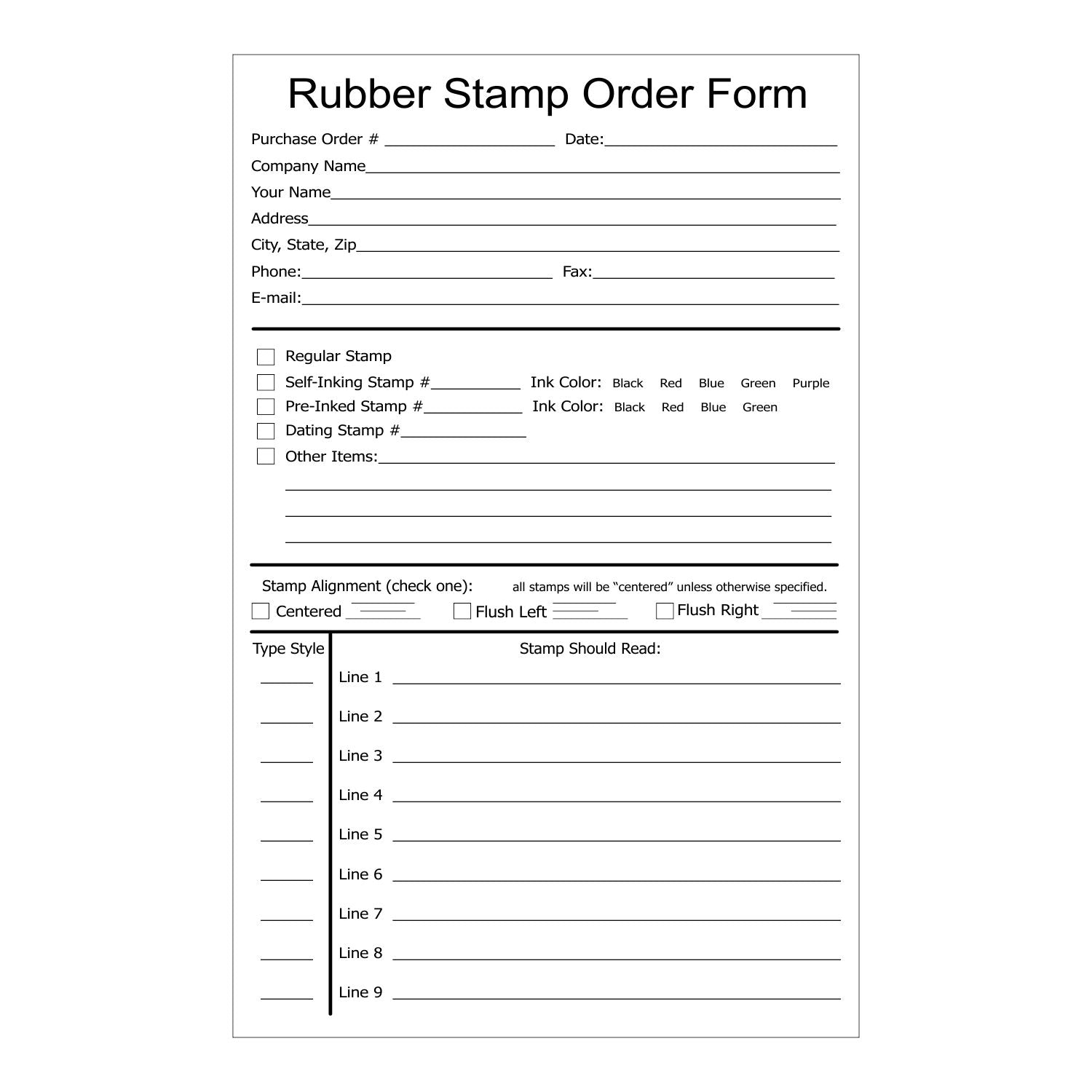 Order Forms – Rubber Stamp Materials